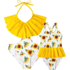 Mamma un es Matching Ģimenes peldkostīms Ruffle Sieviešu peldkostīmi Kids Toddler Bikini peldkostīmi Vasaras pludmales apģērbu komplekti, Yellow Sunflower