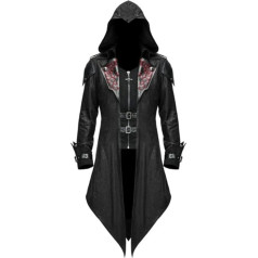 Jiumaocleu Vīriešu Trench Coat Gothic Costume Hooded Jacket Viduslaiku Cape Victorian Tail Coat Steampunk Viduslaiku Halloween Masquerade Retro Splice Costume Coat S-5XL