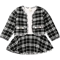 WELLSOME 1-6T Toddler Kid Baby Girl Plaid Clothes Set Long Sleeve Knitted Coat Dress Set Elegant Cute Streetwear Party Warm Formal Outfit Size 2 Years B, b