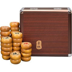 Ķīniešu Xiangqi, zelta sandalkoka, 2 spēlētājiem, tradicionālais pārnēsājamais ķīniešu šaha ceļojumu galda spēļu komplekts ar ādas šaha dēli un dāvanu kastīti (5,8 cm/2,3 collas)