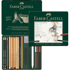 Faber-Castell Pitt Monochrome komplekts uzglabāšanas kārbā, vidēja izmēra, 112976 Tumši gabaliņi + 2 spilventiņi