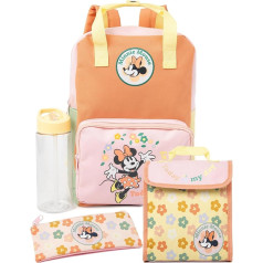 Disney Minnie Mouse mugursomas komplekts | Meiteņu skolas somu komplekts | Komplektā ietilpst rozā skolas soma, pusdienu soma, penālis, ūdens pudele | Magic Merchandise | Saskaņoti aksesuāri, daudzkrāsains, skola