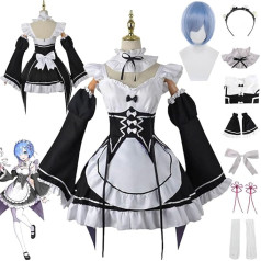 Tjmiaohao Anime Rem Ram Cosplay kostīms apģērbs Re Life In A Different World From Zero Maid Dress Uniform Complete Set Halloween Party Dress Up Suit with Wig for Women Girls