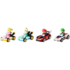 Hot Wheels GXX97 Mario Kart Vehicles in Pack of 4 with 1 Exclusive Collector's Model, Toy from 3 Years