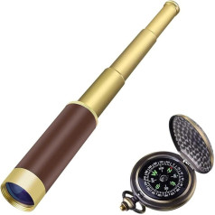 Retro pirātu teleskops Zoomable 25x30 Spyglass Portable Folding Handheld Telescope Vintage Monokulārs bērniem izdzīvošanas rīku kompass kabatas militārais kompass āra kempingam