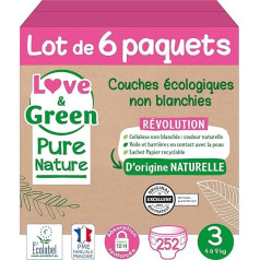 Love & Green Pure Nature Eco autiņbiksītes bez balinātāja 3 izmērs 4-9kg