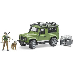 bruder 02587 Land Rover Defender Station Wagon ar mežsargu un suni 1:16 apvidus automašīnas džipa pikapa mednieks meža darbinieks aitu suns rotaļu figūra