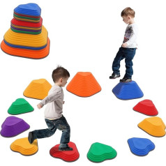 NUKied Pack of 11 Stepping Stones Balance Obstacle Course for Children, Indoor Outdoor Sensory Play Device Helps Build Coordination and Stability, Non-Slip Textured Surface and Rubber Edge