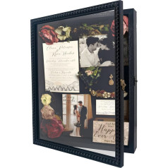 FramePro Large Shadow Box Display Case Rāmis ar stikla logu durvis Picture Frame Koka kaste priekšmeta rāmis Deep Photo Frame Shadow Box Memorabilia Bouquet Medaļas Dāvanu Black 28 x 35 cm