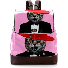 Personalizētas skolas somas Grāmatu somas pusaudžiem, Beautiful Mr Cat, with Black Suit, Red Top Hat, Pink, Multicoloured, 27 x 12,3 x 32 cm, mugursomas mugursomas, daudzkrāsains