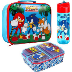 Zawadi Global Sonic The Hedgehog bērnu pusdienu kastes komplekts - izolēts pusdienu maisiņš, vairāku nodalījumu pusdienu kaste un 540 ml ūdens pudele - skolas pusdienu komplekts, BPA nesatur BPA