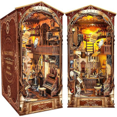 JONRRYIN DIY Miniature House, DIY Book Nook Kit ar putekļu vāku, Miniature House ar LED apgaismojumu, 3D koka puzles grāmatu plaukta dekorēšanai un radošas dāvanas grāmatu plaukta dekorēšanai