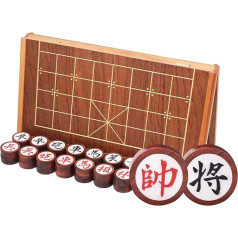 Ķīniešu šaha spēle, tradicionālās Xiangqi pārnēsājamās ceļojumu galda spēles komplekts, stratēģiskā spēle 2 spēlētājiem ar asins sandalkoka figūru un salokāmu šaha galdu