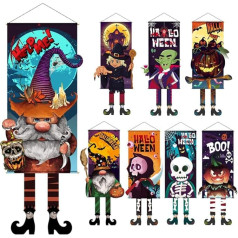 SAFIGLE Pack of 8 Halloween Scary Flags Sweet or Sour Hanging Halloween Gnome Witch Signs Halloween Door Banner Halloween Pumpkin Banner Halloween Outdoor Banner 110 cm