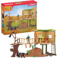 schleich Wild Life 42594 Safari Ranger Adventure Station Animals Action Playset - Safari dzīvnieku figūru komplekts ar aligatoru, panteru, safari pamatni, Safari reindžera figūriņu un citām, no 3 gadiem