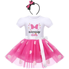 FYMNSI Bērnu meitenes mazuļu toddler Kids dzimšanas dienas svinību apģērbs kokvilnas īsām piedurknēm Polka Dots Tutu kleita + galvas lenta komplekts 1-6 gadiem, balta/karsti rozā, 2-3 gadi