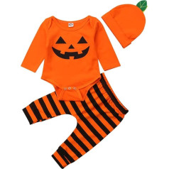 Wamvp jaundzimušo bērnu Halloween kostīms bērnu kostīmi cute ķirbju drukāšanas bērnu meitenes zēni rotaļu kostīms garām piedurknēm burtu Romper Bodysuit topi bikses cepure apģērbs kleitas komplekts 0-18 mēnešiem