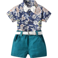 Ski Suit 98 Boys Toddler Short Sleeve Floral Print T-Shirt Tops Shorts Child Children Gentleman Outfits Boys Baby Clothing