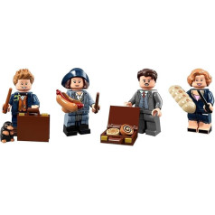 LEGO Harija Potera kolekcionējamās minifigūriņas Ņūts Skamanders, Tīna un Kvīnija Goldšteini un Džeikobs Kovaļskis