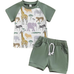 ESSECMBS Baby Boys Summer Coordinated Clothing Set 2 Pieces Short Sleeve Cartoon Animals Print T-Shirt Tops T-Shirt Elastic Sports Beach Shorts Boys Animals Clothing