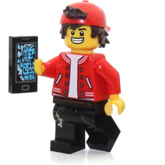 Lego Slēptās puses minifigūriņa Džeks Deivids (sarkana jaka, cepure uz muguras un divas sejas) ar spoku viedtālruni 70437