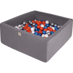 MEOWBABY Ball Pit 90 x 90 x 40 cm / 300 Balls Diameter 7 cm Baby Play Pool with Balls Square Ball Bath Ball Pool Made in EU Dark Grey Blue Pearl White Pearl Orange Silver