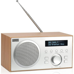 DAB+/FM radio ar Bluetooth August MB420 Digitālais virtuves radio ar koka korpusu ar RDS funkciju 60 priekšpiedāvājumu iestatījumi Hifi skaļrunis 5 W Radio modinātājs ar miega taimeri Modinātājs Snooze USB / Aux-In / Aux-Out