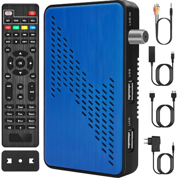 WEDETIAN Mini satelīta uztvērējs DVB-S2 Digitālais satelīta uztvērējs Full HD 1080p (SAT DVB-S/S2, HDTV, HDMI, USB multivides atskaņotājs, iepriekš instalētu programmu saraksts, miega taimeris, tālvadības pults)