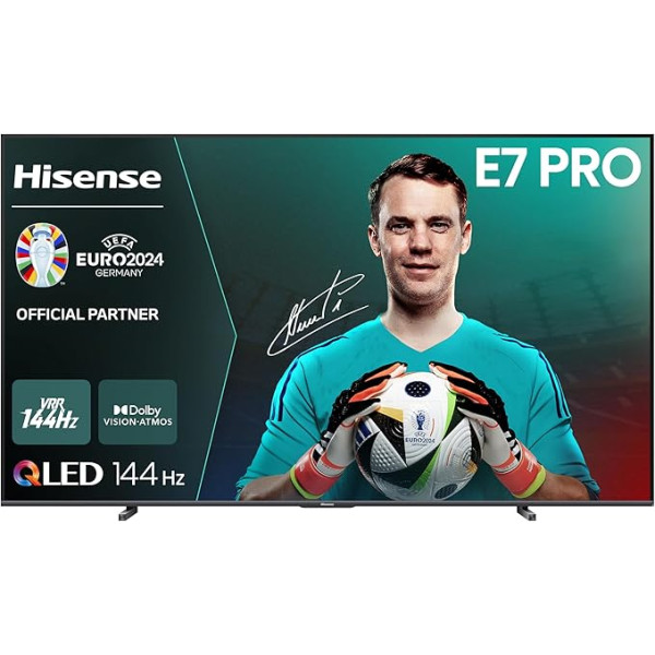 Hisense 100E77NQ Pro 254 cm (100 collu) televizors, 4K UHD, QLED, Smart TV, Total HDR, Dolby Vision IQ Atmos, 144 Hz (VRR), HDMI 2.1, Spēļu režīms PRO, Trīs uztvērēji, Iebūvēta Alexa, Tumši pelēks, [2024]