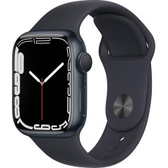 Apple Watch Series 7 (GPS, 41 mm) - Pusnakts alumīnija korpuss ar pusnakts sporta siksniņu (Atjaunots)