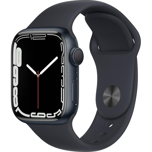 Apple Watch Series 7 (GPS, 41 mm) - Pusnakts alumīnija korpuss ar pusnakts sporta siksniņu (Atjaunots)