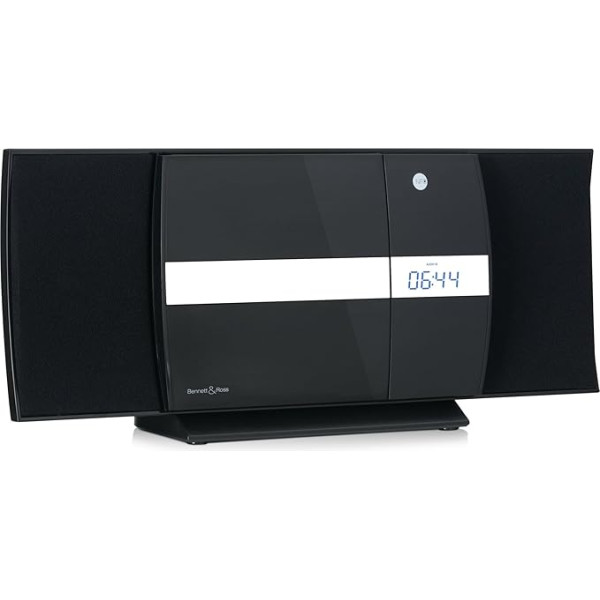 Bennett & Ross Ålesund vertikālā stereo sistēma - HiFi mikrosistēma ar CD atskaņotāju, MP3, FM funkciju, USB un Bluetooth ar NFC - statīvs vai sienas stiprinājums - tālvadības pults - melna krāsa