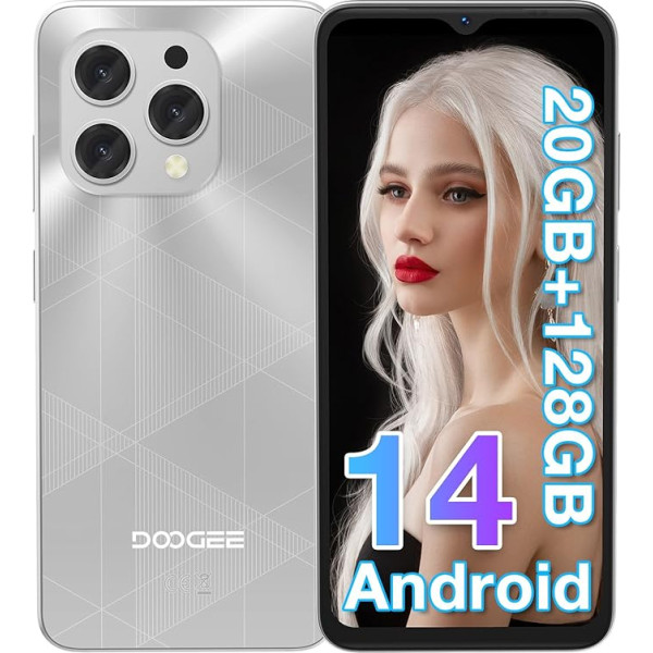 DOOGEE N55 Plus Android 14 Mobilais tālrunis bez līguma, 20 GB + 128 GB, 6,56 collu HD+ IPS Octa Core viedtālrunis bez līguma, 5150 mAh, 13 MP + 8 MP, Dual SIM 4G mobilais tālrunis, lēts 5G WiFi