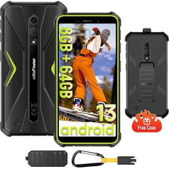 Ulefone Armor X12 Pro āra viedtālrunis, 8GB + 64GB/SD-256GB Android 13 mobilais tālrunis, 4860mAh akumulators, 13MP + 8MP kamera, 5,45 collu HD+ IP68 ūdensizturīgs āra mobilais tālrunis, 4G, 3 karšu slots, Face ID NFC