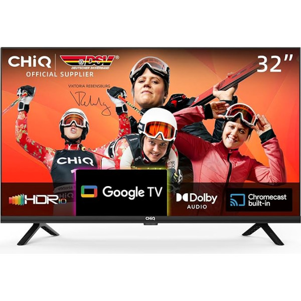 CHIQ TV L32H7G, 32 collu televizors, Smart TV, Google TV, Google Assistant, HDR, Google Play, Iebūvēts Chromecast, Dolby Audio, Trīs uztvērēji (DVB-T2/S2/C), Bluetooth, WiFi/HDMI/USB/CI+