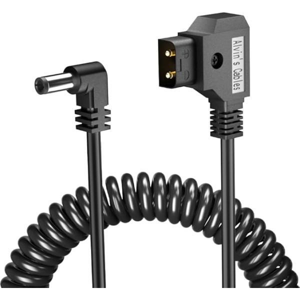 Alvin's Cables D-Tap-auf-DC-Stromkabel, 12V, 5,5 mm x 2,1 mm, DC-Spiralkabel für Atomos Shogun, SmallHD Indie 7 Monitor, Blackmagic Video Assist, rechtwinkliger DC