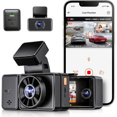 VANTRUE E3 3 objektīvu 2.7K Dash Cam ar 5GHz WiFi, 1944P + 1080P + 1080P Dash Cam, balss vadība Dashcam Auto priekšējā aizmugurējā IR nakts redzamība, 24 stundu buferis Autostāvvietas režīms Dashcameras, Loop Recording, Max 512G