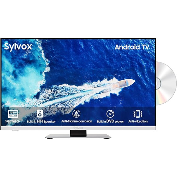 SYLVOX 22 collu Smart Camping Travel TV 12 Volt TV ar Android 11, integrētu DVD atskaņotāju, trīskāršu uztvērēju Bluetooth motorhome Truck Caravan HGVS Laivas