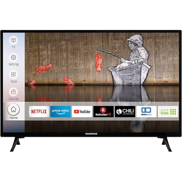 Techwood H32T60F 32 collu TV/Smart TV (HD Ready, HDR, LED, trīskāršs uztvērējs, WiFi, Prime Video, Netflix, HDMI, USB) [2022], melns