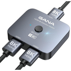 GANA 8K HDMI sadalītājs, HDMI 2.1 slēdzis Ultra HD 48Gbps, alumīnija divvirzienu HDMI slēdzis 2 in 1 Out vai 1 in 2 Out HDMI komutators, HDMI sadalītājs TV/PS5/Xbox atbalstam