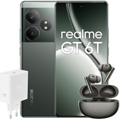 realme viedtālrunis GT 6T 256GB 8GB Razor Green EU + Buds Air 6 Forest Green EU + SUPERVOOC 120W barošanas adapteris Balts