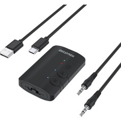 Bluetooth 5.3 adapteris-raidītājs, 2-in-1 Bluetooth raidītājs ar 3,5 jack ligzdu televizoram ar 2 austiņām, zems Aptx latentums, Bluetooth uztvērējs lidmašīnai/televīnai/trenažierim/automašīnai, melns