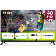 CHiQ TV, 40 collu (100 cm) FHD 1080p LED televizors, Dolby Audio, H.265/HEVC, USB multivides atskaņotājs, trīskāršs uztvērējs (DVB-T/T2/C/S2), HDMI/USB/ austiņas/CI/RF, viesnīcas režīms, monitors un televizors ar dubultu funkciju