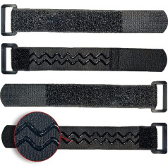 FrogJim 4 x Velcro kabeļu saites 20 cm, melnas, ar aizdari un sprādzi, ideāli piemērotas velcro velosipēda vai slēpošanas siksnai, atkārtoti lietojama Velcro lente, pretslīdoša, 30 mm plata, stiprināšanai un sasiešanai KSS2004