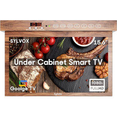 SYLVOX 15,6 collu Smart TV Virtuves televizors Google TV, virtuves televizors, WLAN HBBTV, Chromecast, Google Assistant, Netflix, Prime Video, trīskāršais DVB-C/S2/T2 uztvērējs