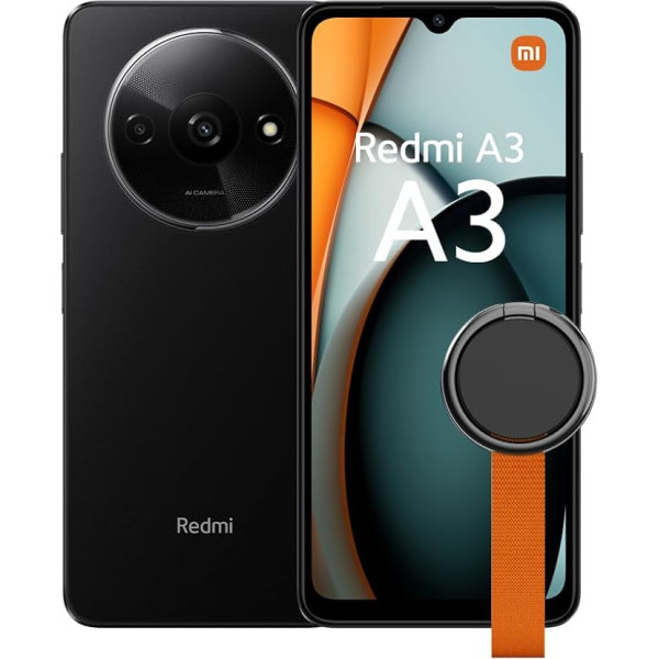 Xiaomi Redmi A3 Midnight Black viedtālrunis 3 + 64GB, MediaTek Helio G36, 5000mAh (tipa) akumulators, AI Dual Camera sistēma, gluds 6,71