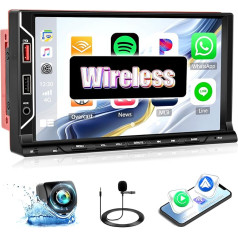 SIXWIN Double DIN auto radio ar bezvadu CarPlay Android auto radio Bluetooth 7 collu HD skārienjūtīgais ekrāns MP5 atskaņotājs Mirror Link FM/6 USB/AUX in/Fast Charge + atpakaļgaitas kameras tālvadības pults Mikrofons