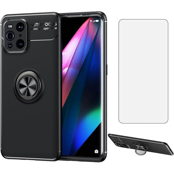 Asuwish Mobilais telefona futrālis Oppo Find X3/X3 Pro 5G Case with Glass Film Screen Protector and Silicone TPU Magnetic Ring Stand Rūdīta stikla ekrāna aizsargstikls FindX3 X 3 3X X3Pro Slim Mobile Phone