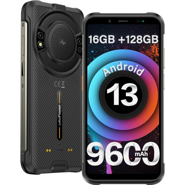 Ulefone Power Armor 16S izturīgs viedtālrunis 2024, 16GB + 128GB/2TB, 9600mAh, Skaļrunis 122dB, Octa-Core, Android 13, 5,93 collu HD+, 50MP, IP68 ūdensizturīgs, neiznīcināms Dual SIM telefons 4G/OTG/GPS/NFC