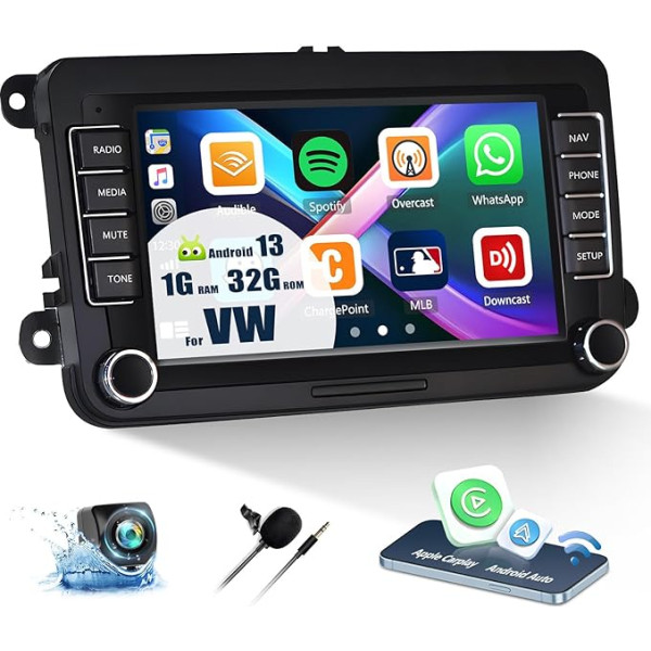 7 collu Android 13 auto radio VW Golf 5 6 Polo Skoda Tiguan Caddy T5 Passat, saderīgs ar CarPlay Android Car, 2 DIN skārienjūtīgais auto radio ar BT FM/RDS GPS WiFi USB HiFi Canbus SWC+ atpakaļgaita